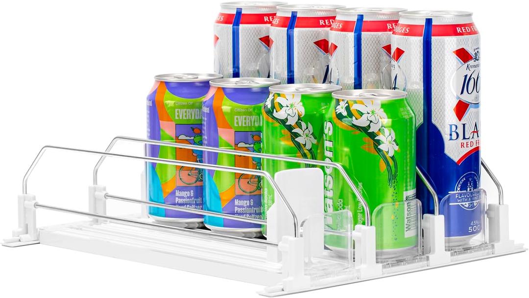 RULA Drink Organizer for Fridge, Self-Pushing Soda Can Dispenser for Refrigerator, Width Adjustable Beverage Pusher Glide - Holds up to 25 Cans (15" D, 5 Rows)