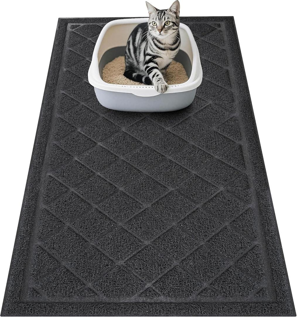 Amyracel Cat Litter Mat, 60"x24" Non-Slip Litter Trapping Mat, Urine-Proof Kitty Litter Mats for Floor, Soft on Kittys Paws, Kitten Supplies for Indoor Cats (Black)
