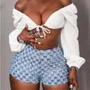 WDIRARA Women's Checkered Frayed Hem Mini Denim Shorts High Waisted Distressed Jean Shorts (Blue, XS)