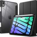 JETech Case for iPad mini (A17 Pro, 2024 Model, 7th Generation) / mini 6 (2021 Model, 6th Generation) with Pencil Holder, Clear Back Shell Stand Shockproof Tablet Cover, Auto Wake/Sleep (Black)