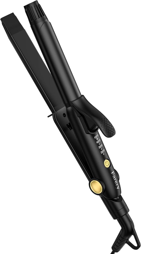 Farery Curling Iron 1 Inch & Flat Iron, 2-in-1 Europe Compact Travel Size Curling Wand, Dual Voltage Mini Hair Straightener with 4 Adjustable Temp for Short Hair
