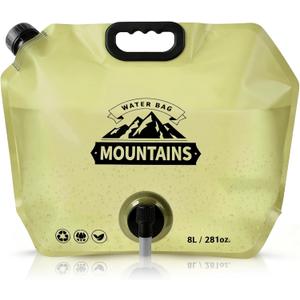 Collapsible 8L Water Storage Bag, BPA-Free Portable Folding Water Jug with Adjustable Faucet, Leakproof Emergency Water Bag for Camping, Hiking, Riding, Outdoor Sport (1, Beige)