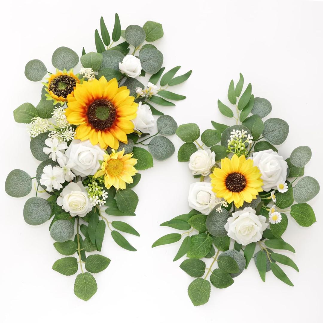 Artificial Flowers Decorations Pack of 2,Centerpieces for Wedding Reception Backdrop Decoration, Floral Decor Wall Home Entryway Outdoor Decorations (Sunflower)