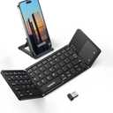 Samsers Multi-Device Foldable Bluetooth Keyboard with Touchpad, Rechargeable Dual-Mode(2.4G+BTx2) Wireless Keyboard with Holder, Portable Folding Keyboards for Android Windows iOS Mac OS - Black
