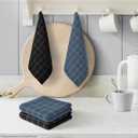 Artoid Mode Checkered Designed Cotton Black Grey Terry Kitchen Dish Cloths, 12x12 Inch Soft Absorbent Quick Drying Cleaning Kitchen Rags Set of 6