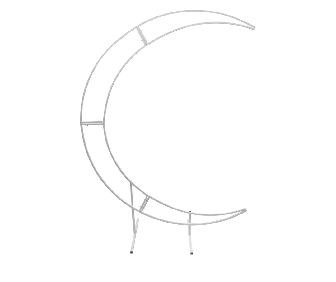 Metal Crescent Moon Wedding Arch Stand, Curved Flower Balloon Frame，Dreamy and Romantic Backdrop Stand for Birthday Party, Graduation and Bridal Shower Photo Background Decor (White, 7-ft Height