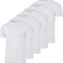 Real Essentials 5 Pack: Men's Dry-Fit Short Sleeve Crew Neck T Shirts Fitness Running Gym Workout Cool Exercise Athletic Tee (White, XL)