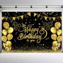 7x5ft Happy Birthday Backdrop Black and Gold Glitter Balloon Fireworks Sign Birthday Photo Backdrop Background for Birthday Party Decoration Supplies Banner Photoshoot Photography Background