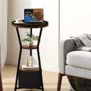 Yusong Round Side Table, Small Drink Table for Small Spaces, 3-Tier Industrial End Table, Accent Nightstand Bedside Table for Living Room, Bedroom, Sofa Couch, Rustic Brown