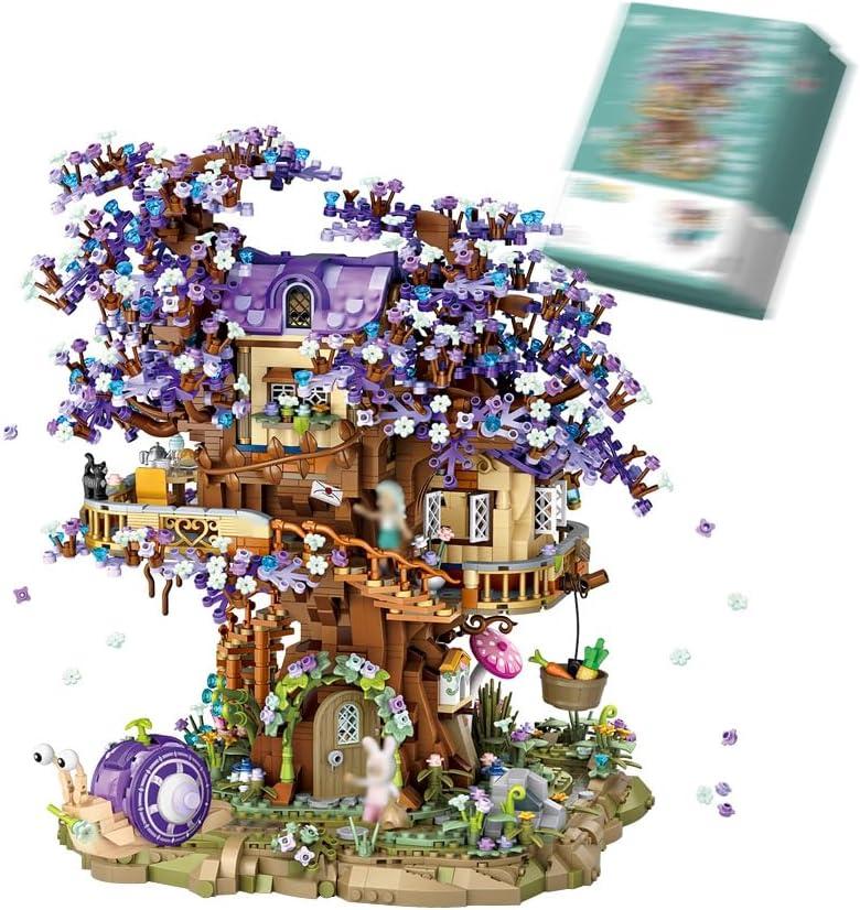 Star Fairy Treehouse Building Blocks Set, Japanese Sakura Tree House, Violet Cherry Tree Bonsai Creative Architecture, Home Decor or Idea Gifts for Adults, Mini Particles 3991 PCS (1065)