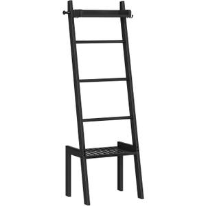 HOOBRO Blanket Ladder, 5 Tier Bamboo Ladder Shelf, Blanket Ladders for Living Room and Bedroom, Farmhouse Blanket Holder Rack for Storage and Home Decor, Decorative Towel Rack, Black BK91CJ01G1