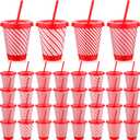 Skylety 36 Pcs Bulk Christmas Candy Plastic Cups with Straws and Lids for Coworkers Employee 16 oz Red White Candy Cups Xmas Tumbler Reusable for Team Nurse Teacher Office Staff Hot Chocolate, 4Style