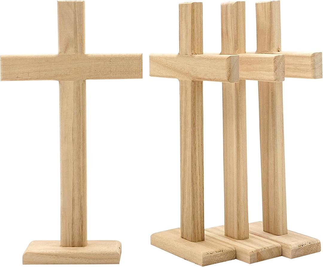 12 Inch 4 Pack Wood Cross Unfinished Wooden Crosses Unpainted Tabletop Cross for Crafts