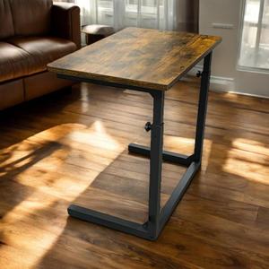 Height Adjustable C-Shaped Sofa Side Table, Laptop Table for Couch & Bed, Rustic Brown, 23.7 inches x 16 inches x 20-30 inches