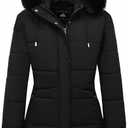 MOERDENG Women's Winter Puffer Coat Thicken Fleece Lined Down Jacket Waterproof Faux Fur Detachable Hooded Parka (Black,XL)