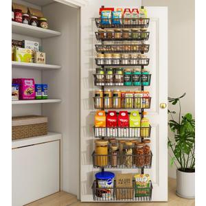 9-Tier Over The Door Pantry Organizer, Pantry Storage and Organization, Black Metal Hanging Spice Rack Seasoning Shelves Door, Wall Mount for Home & Kitchen, Laundry Room Bathroom Organization