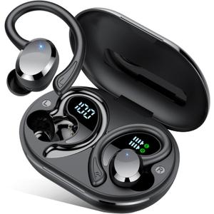 Wireless Earbuds, 2025 New Bluetooth 5.4 Headphones Sport Earphones with 68Hrs Playtime LED Display ENC Noise Cancelling Mic, IPX7 Waterproof Over Ear Ear Buds with Hook for Sports/Running (Deep Black)