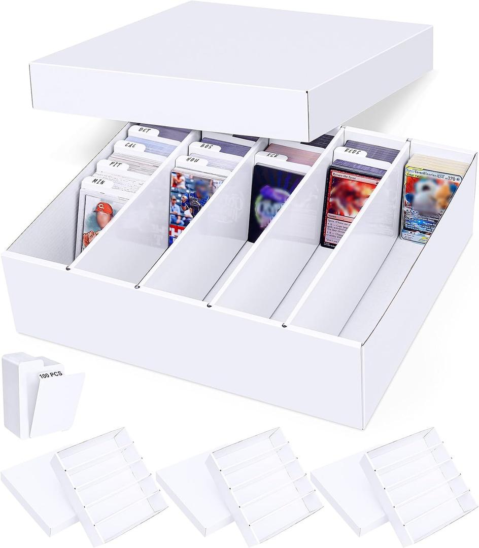 5 Row Trading Card Storage Box, 4 Pack Cardboard Storage Box with Divider for Mtg, Tcg, Sports Cards