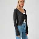 Womens Sheer Lightweight Cardigan Long Sleeve Tie Front Cropped Bolero Shrug Ruffle Trim Hollow Out Tencel Mesh Cardigan (Black, L)