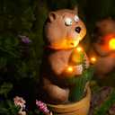 Solar Groundhog Garden Statue with LED Lights - Resin Cactus Planter Ornament for Outdoor Decor, Lawn, Patio, Yard, and Balcony, Unique Garden Gift for Women, Mom, and Grandma (Green)