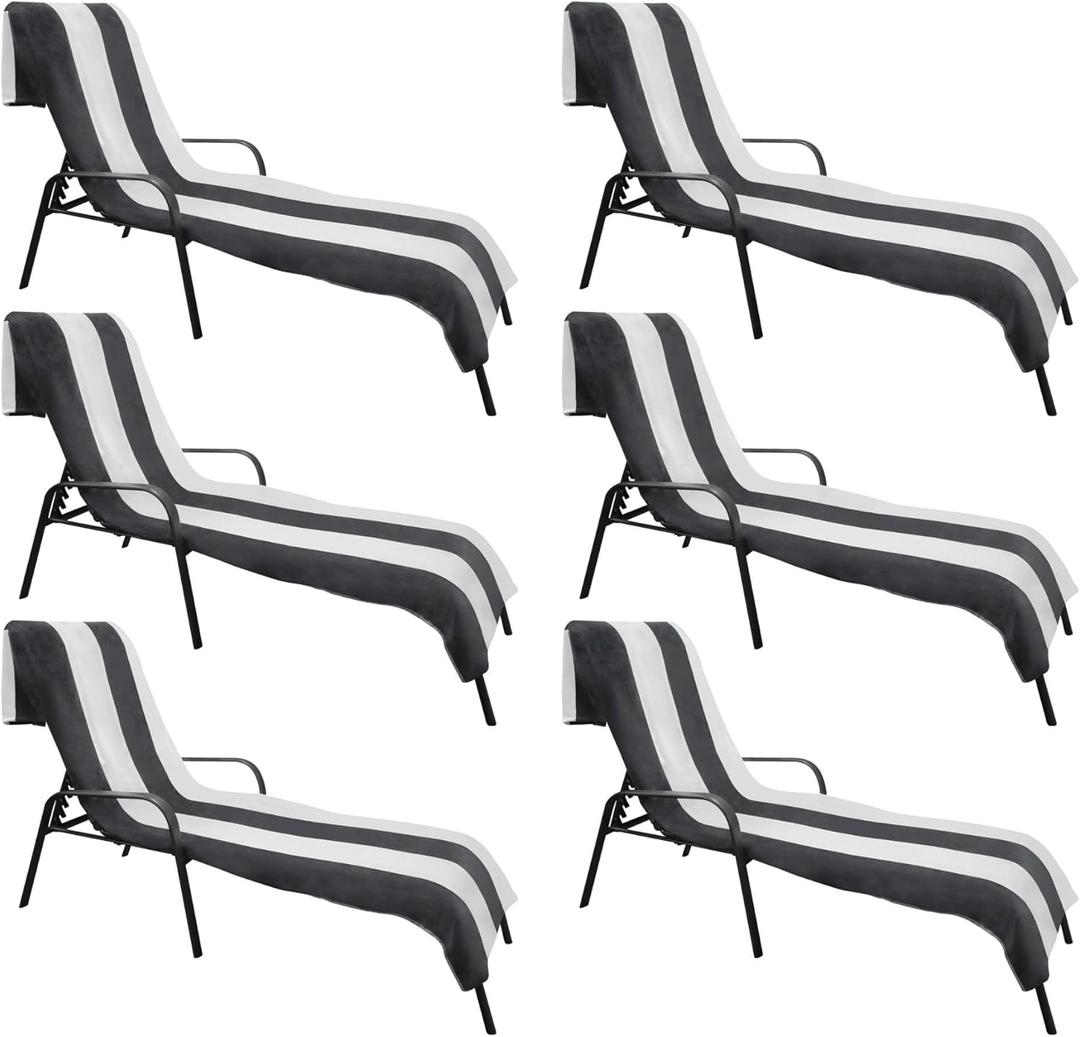 Superior Cabana Cotton Lounge Chair Cover, Outdoor Towel/Chaise Furniture Covers, Terry Cloth, Beach, Spa, Swim Accessories, Pool Chair Cover, Soft, Quick Drying, 32" x 102", Set of 6, Charcoal