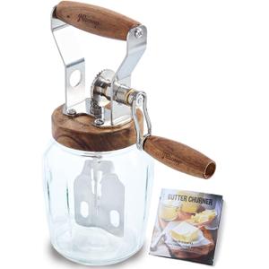 JBscoop Hand Crank Butter Churner with 2 Quarts Glass Jar, Manual Butter Maker with Stainless Steel Gear and Wide Mouth Glass Jar