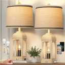 QiMH Table Lamp for Living Room, Farmhouse Lamps Set of 2 with USB A+C and Nightlight, 26" Rustic Bedside Lamps with 3-Way Dimmable Touch Control, Nightstand Lamp for Bedroom Decor, Beige