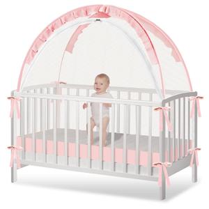 Crib Tent - Crib Net to Keep Baby in, Stop Baby from Climbing Out of Crib, Pop Up Crib Tent with Durable Breathable Net Double Zipper Strong Rods Installation Convenience (Large, Pink)