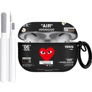 Gedicht for Airpods Pro Case, Cute Cool Red Heart Pattern TPU Soft Cases for Airpods Pro Case 1st Gen, Shockproof for Airpods Pro 2019 Case Men Women with Cleaner Kit & Keychain