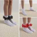 Women Ruffle Socks Lace Frilly Cotton Crew Socks Non-Slip Dress Socks Fold Cuff for Bride Pageant Sock For Women (White)