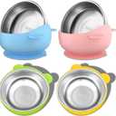 Stainless Steel Baby Bowls with Suction, 2-in-1 SUS304 Toddlers Bowl & Removable Silicone Suction Kids Bowl, Anti Scald Non Toxic Snack Container for Baby Food Feeding, 4 Colors Set (Tropical Sparks)
