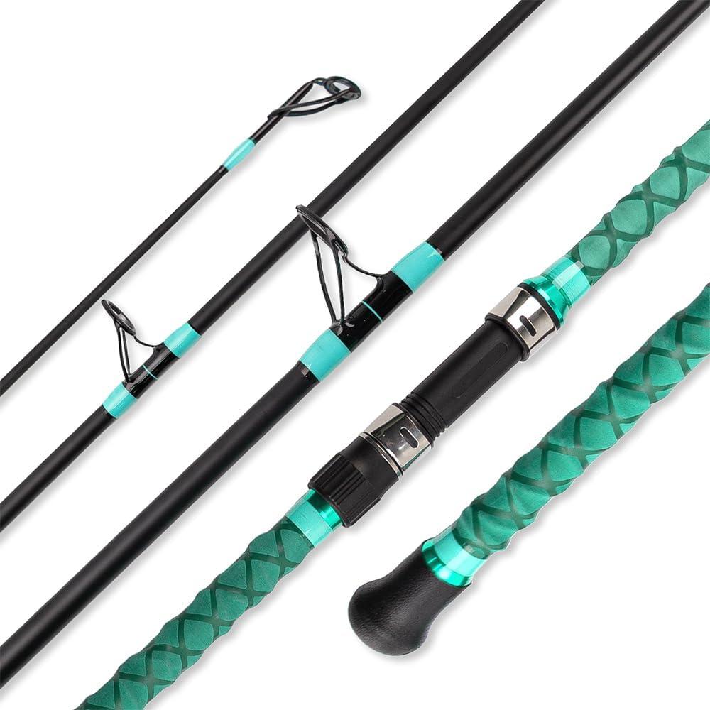 Surf Rod Saltwater 9ft- 4-Piece Carbon Fiber Surf Fishing Rods, Portable Travel Surf Spinning Rod with 20-40lb Power Green Blue, 12FT Surf Rod