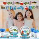 170pcs Ofishally One Party Plates Napkins Gone Fishing 1st Birthday Party Supplies Disposable Tablecloths Cups Banner for 24 Guests
