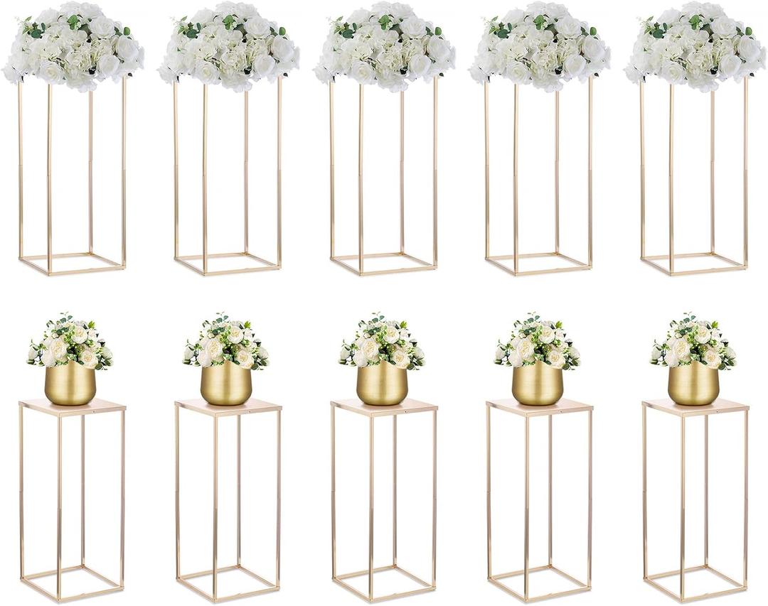 Nuptio Gold Vases - 10 Pcs, 23.6 Inch Tall, Geometric, Wedding Centerpieces for Tables