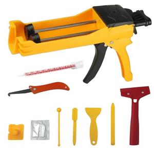 Zyklonix Double Caulking Gun,Dual Epoxy Gun for 400 mL(13.5 fl oz,1:1 Mix Ratio),Manual Dual Component Adhesive Applicator with 9 Pieces Caulk Tools,Yellow