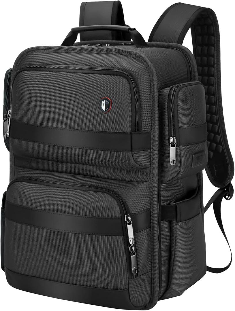 Work Laptop Backpack for Men 17in, USB-C Port Carry On Backpack with Patented Adjustable Straps, TSA Dual Laptop Compartments Backpack Travel, Waterproof Business Backpack for Professional, Tech Black