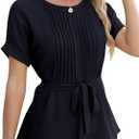 CiCiBird Women Dressy Casual Blouses Summer Peplum Tops Work Pleated Blouse (Black, M)