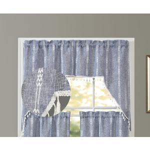 GOHD Country Road Boho Straight Valanc Farmhouse Linen Kitchen Curtain Valance Vintage Chic Textured Tassel Valances (Swag Valance,Blue) (51"W x 35"L (Pack of 1))
