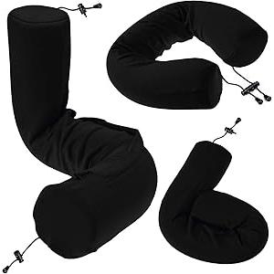 Dot&Dot Twist Memory Foam Travel Pillow for Airplanes - Travel Neck Pillow for Sleeping - Airplane Pillow for Neck Support - Adjustable, Bendable Neck Roll Pillow (Onyx)