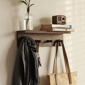 Entryway Coat Rack Hooks with Shelf, Sturdy Wooden Floating WallOrganizer Shelf with 4 Hooks siutable for Entrance, Mudroom, Kitchen, Bathroom,.etc(Walnut Finish)