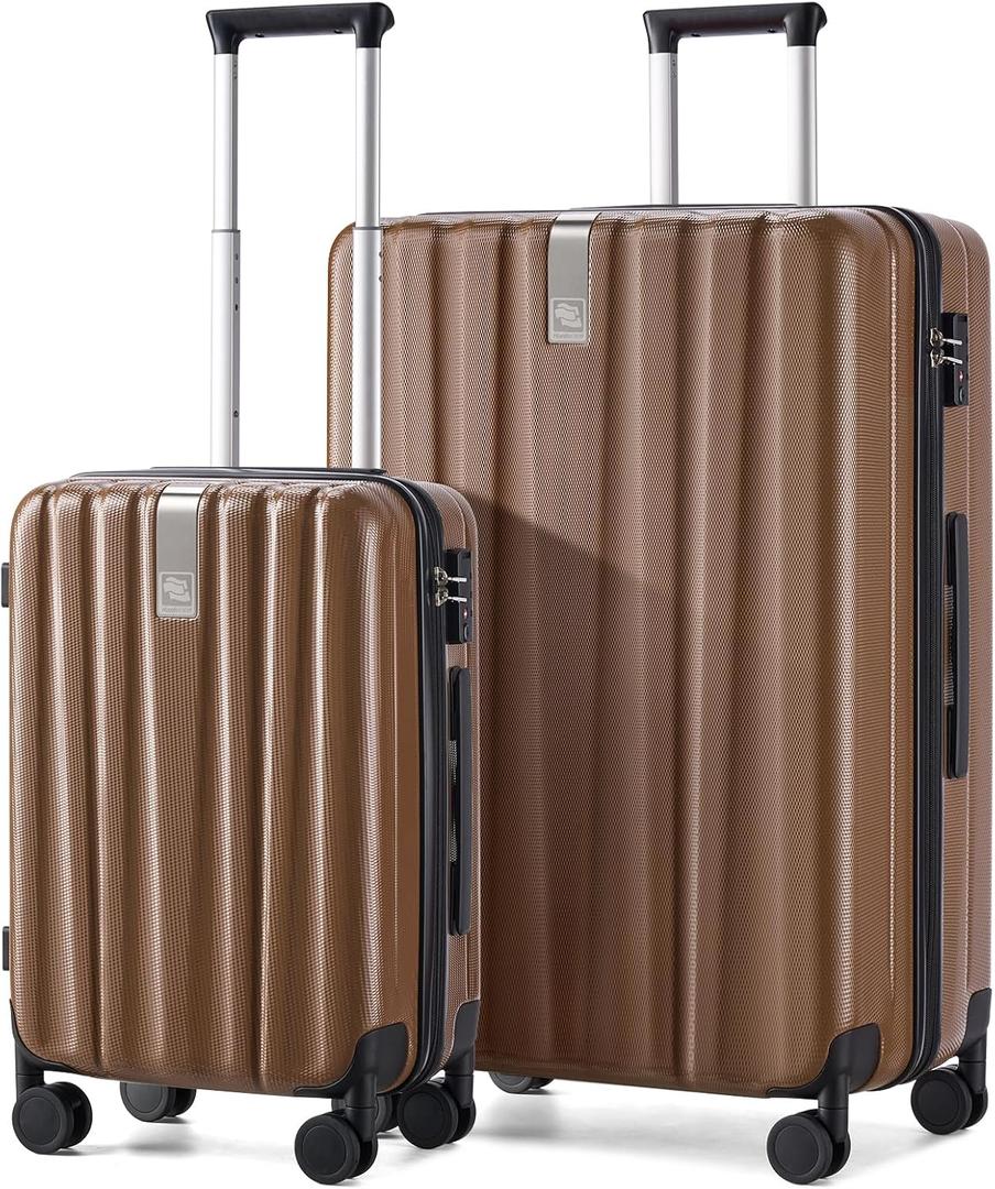 Hanke Luggage Sets 2 piece Carry On Luggage with Wheels PC Hard Shell Suitcases Lightweight Checked Travel Luggage Large Travel Suitcase Woman Men 20/29 Inch Brown