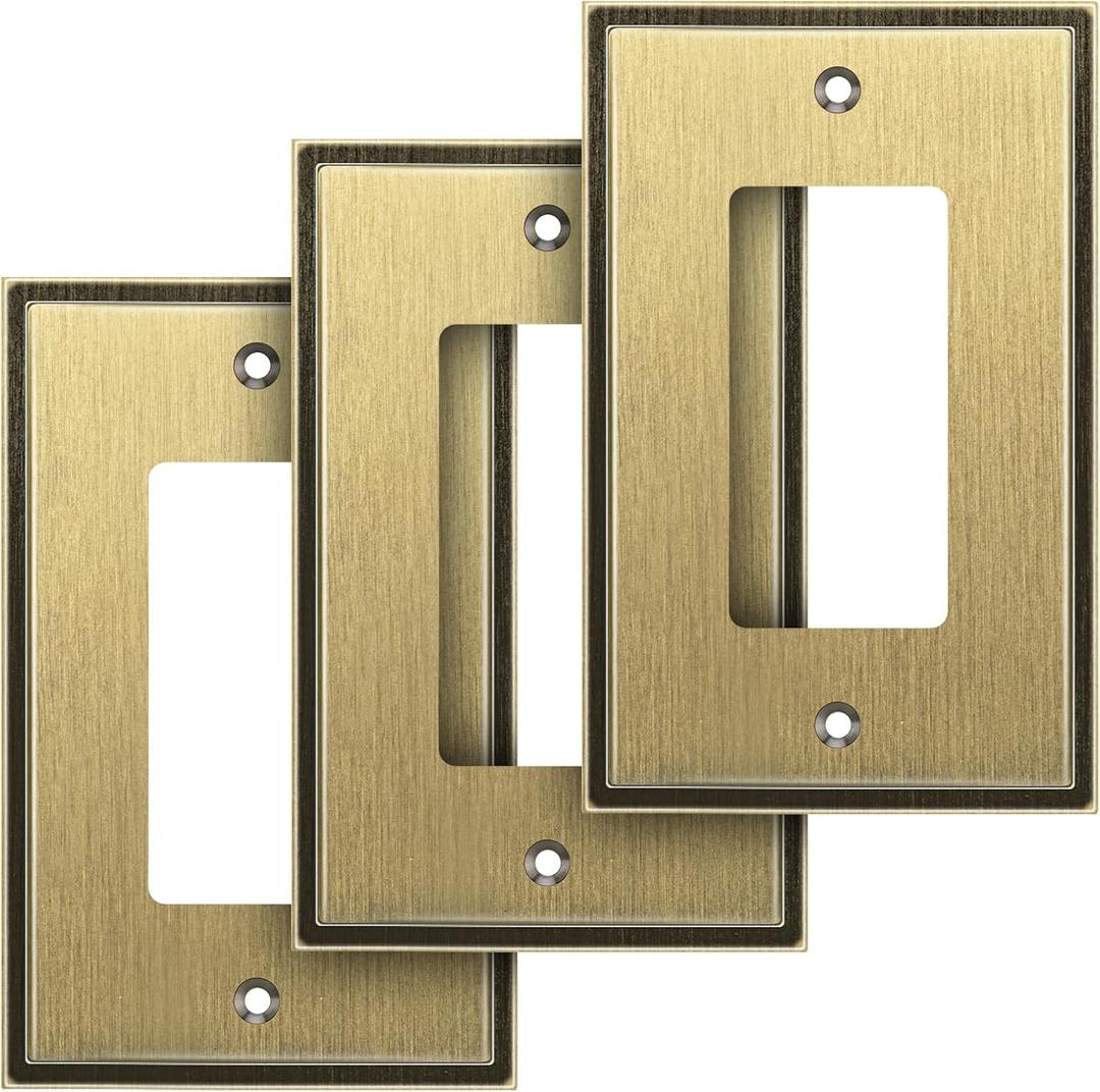 Soft Modern Decorative Wall Plate Switch Plate Outlet Cover (Single Decorator 3PK, Antique Brass)
