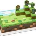 DecoSet Mobs Beware Minecraft Cake Topper, 6-Piece Stackable Cake Decoration, Interlocking 3D Blocks With Characters, Food Safe Birthday Cake Decoration