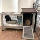 Rabbit Hutch Indoor Outdoor Rabbit Cage Bunny Cage with Run,No Leak Pull Out Tray,Wire Fence