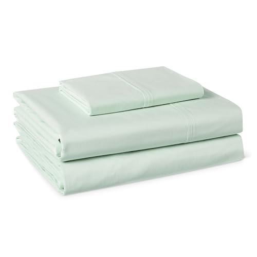 Amazon Basics 100% Organic Cotton Kids' Sheet Set with Pillowcase, Twin Size, Pale Sage Green Fox Pattern