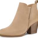 mysoft Women's Ankle Boots V Cut Side Elastic Panel Stacked Chunky Heel Booties with Side Zipper (6, Nude)