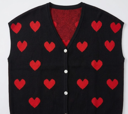 Saodimallsu Womens Cute Heart Valentines Cardigans Oversized Short Sleeve Button V Neck Lightweight Knit Sweater Tops