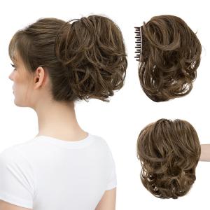 Claw Clip Short Ponytail Messy Bun Hair Piece Bendable Hair Branch Extensions Fluffy Wavy Curly Synthetic Versatile Coffee Brown Hairpieces