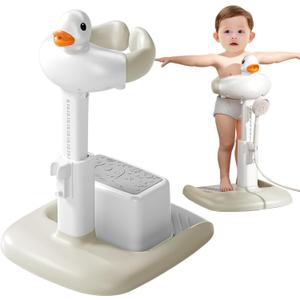 Adjustable Height Baby Shower Stand with Anti-Slip Base, Bath Shower Standing Support, Portable Bath Helper (Height: 15.74-21.65 (khaki))