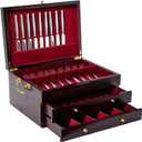 GENRICE Wooden Silverware Chest without Silverware Three-layer, Silverware Box Storage for Silver, Silverware Case with Handle and Felt Lined, Flatware Chest for 12 or 16 or more sets of Utensils (Brown)
